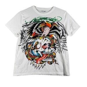 Ed Hardy Graphic T-Shirt Skull Eagle Snake Tattoo Print Colorful Mens Size Large